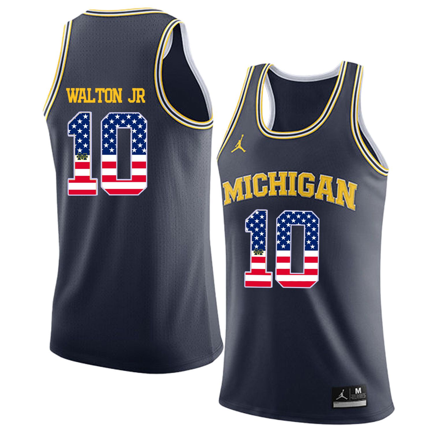 Men Jordan University of Michigan Basketball Navy #10 walton jr Flag Customized NCAA Jerseys->customized ncaa jersey->Custom Jersey